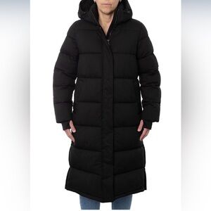 London Fog Long Women's Black Puffer Jacket Size Medium with Hood‎